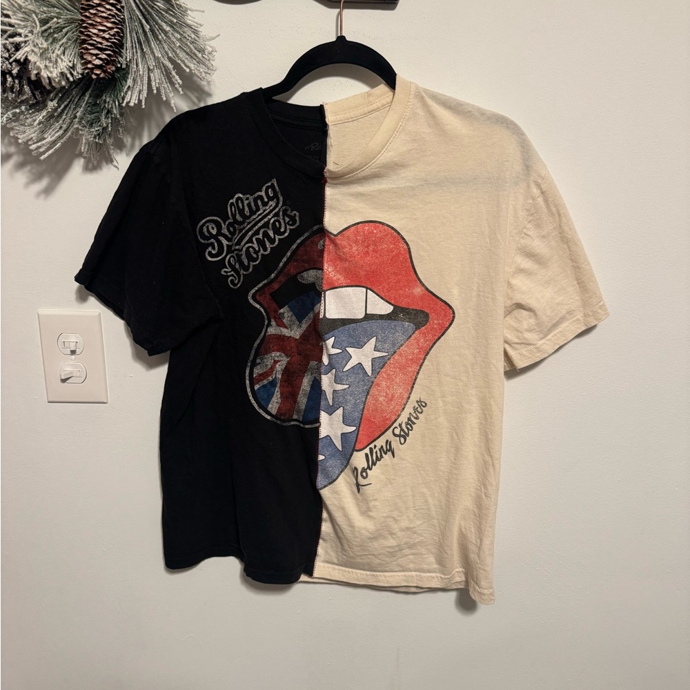Custom The Rolling Stones Black and Cream Split Tee